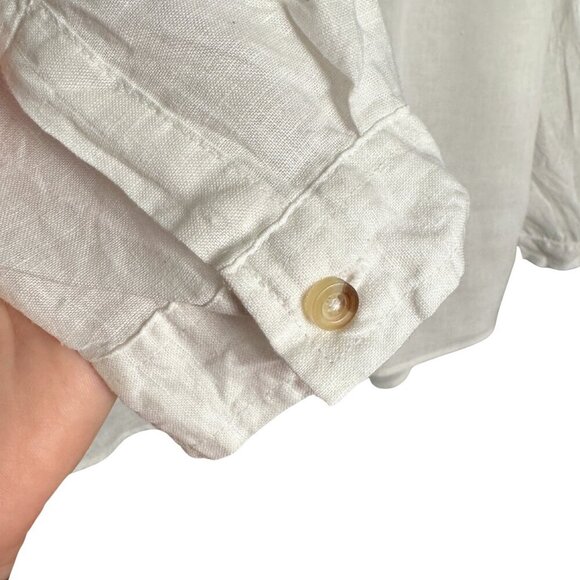Primark White Linen Button Front Long Sleeve Shirt Blouse with Pockets - Picture 4 of 8